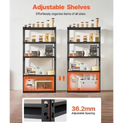 VEVOR Storage Shelves, 2000 lbs, 5 Tier Garage Storage Shelving, 16" D x 36" W x 71.4" H Adjustable Metal Shelves for Garage Shelves Utility Rack Shelf, Ideal for Kitchen, Warehouse, Basement, Black
