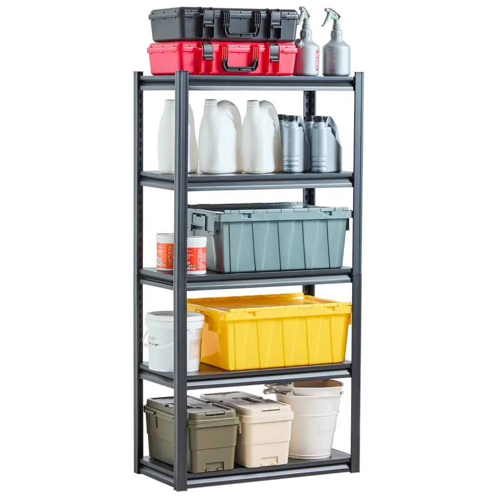 VEVOR Storage Shelves, 2000 lbs, 5 Tier Garage Storage Shelving, 16" D x 32" W x 63" H Adjustable Metal Shelves for Garage Shelves Utility Rack Shelf, Ideal for Kitchen, Warehouse, Basement, Black