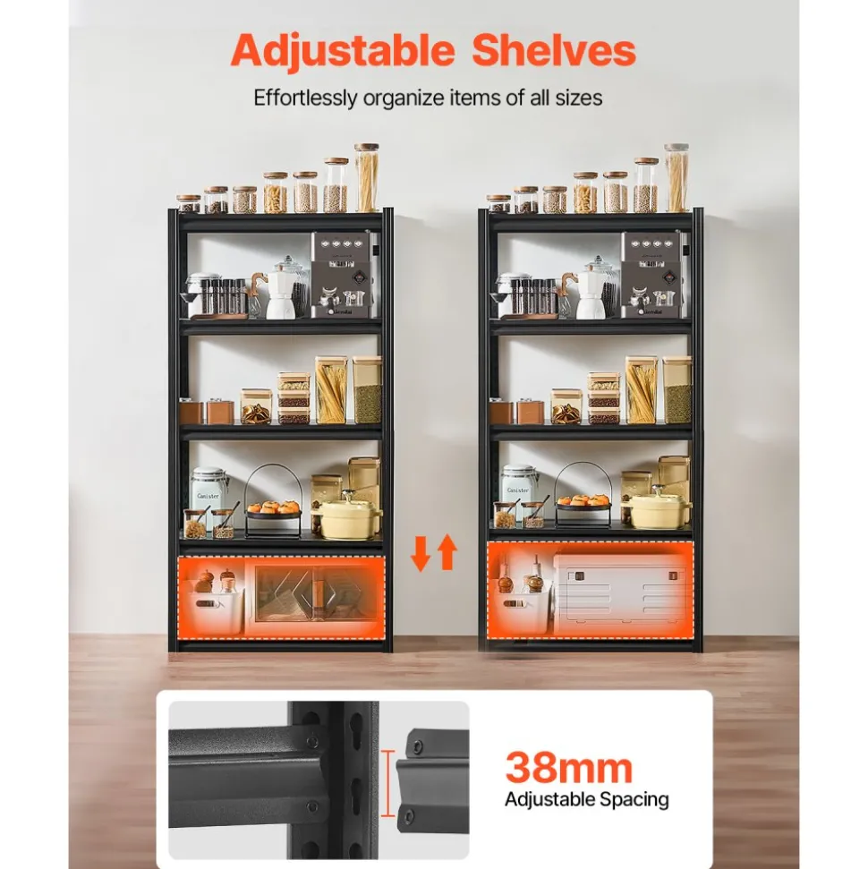 VEVOR Storage Shelves, 2000 lbs, 5 Tier Garage Storage Shelving, 16" D x 32" W x 63" H Adjustable Metal Shelves for Garage Shelves Utility Rack Shelf, Ideal for Kitchen, Warehouse, Basement, Black
