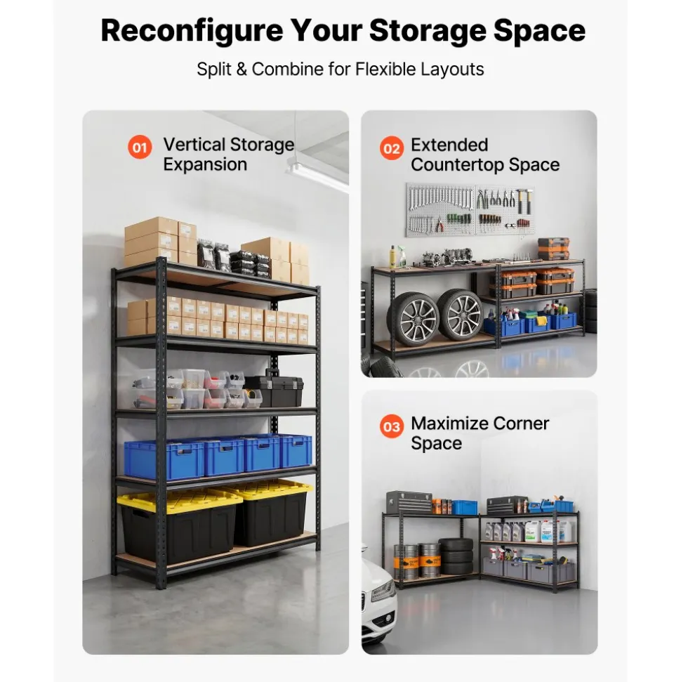 VEVOR Storage Shelves, 5-Tier Adjustable, 3000 lbs Capacity, Heavy Duty Garage Storage Shelving Unit, Metal Utility Rack Shelf, for Garage Workshop Warehouse Basement, 48.35" W x 24.37" D x 71.38" H