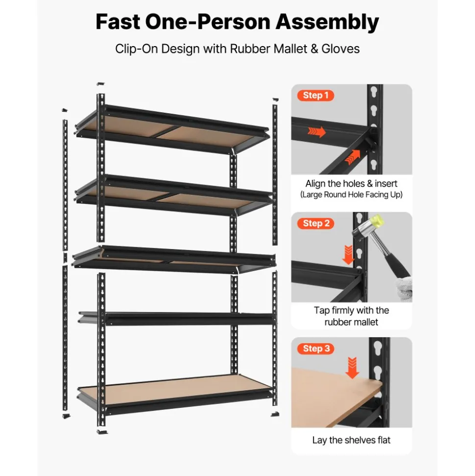 VEVOR Storage Shelves, 5-Tier Adjustable, 3000 lbs Capacity, Heavy Duty Garage Storage Shelving Unit, Metal Utility Rack Shelf, for Garage Workshop Warehouse Basement, 48.35" W x 24.37" D x 71.38" H