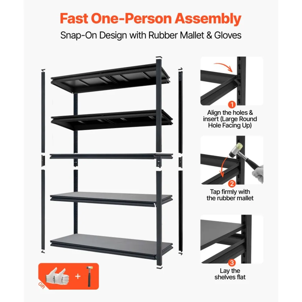 VEVOR Storage Shelves, 5-Tier Adjustable, 2500 lbs Capacity, Heavy Duty Garage Storage Shelving Unit, Metal Utility Rack Shelf, for Garage Warehouse Basement Kitchen, 48.43" W x 18.31" D x 71.38" H
