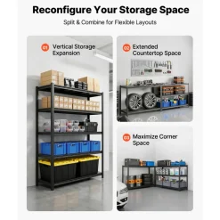 VEVOR Storage Shelves, 5-Tier Adjustable, 3000 lbs Capacity, Heavy Duty Garage Storage Shelving Unit, Metal Utility Rack Shelf, for Garage Workshop Warehouse Basement, 48.43" W x 20.55" D x 71.38" H