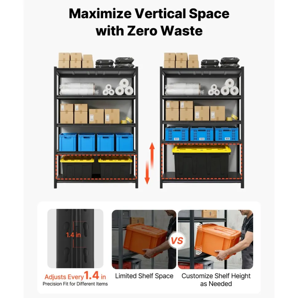 VEVOR Storage Shelves, 5-Tier Adjustable, 3000 lbs Capacity, Heavy Duty Garage Storage Shelving Unit, Metal Utility Rack Shelf, for Garage Workshop Warehouse Basement, 48.43" W x 20.55" D x 71.38" H