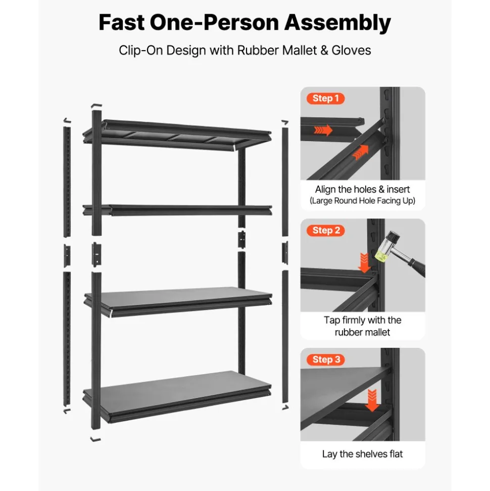 VEVOR Storage Shelves, 4-Tier Adjustable, 2400 lbs Capacity, Heavy Duty Garage Storage Shelving Unit, Metal Utility Rack Shelf, for Garage Workshop Warehouse Basement, 40.55" W x 20.55" D x 60.2" H