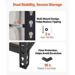 VEVOR Storage Shelves, 5-Tier Adjustable, 2000 lbs Capacity, Heavy Duty Garage Storage Shelving Unit, Metal Utility Rack Shelf, for Kitchen Pantry Basement Bathroom, 29.88" W x 12.17" D x 59.84" H