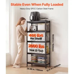 VEVOR Storage Shelves, 5-Tier Adjustable, 2000 lbs Capacity, Heavy Duty Garage Storage Shelving Unit, Metal Utility Rack Shelf, for Kitchen Pantry Basement Bathroom, 29.88