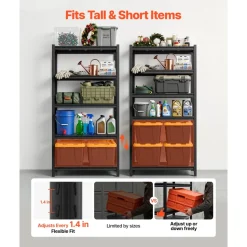 VEVOR Storage Shelves, 5-Tier Adjustable, 2000 lbs Capacity, Heavy Duty Garage Storage Shelving Unit, Metal Utility Rack Shelf, for Kitchen Pantry Basement Bathroom, 28.35" W x 12.17" D x 59.84" H