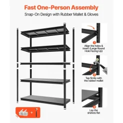 VEVOR Storage Shelves, 5-Tier Adjustable, 2000 lbs Capacity, Heavy Duty Garage Storage Shelving Unit, Metal Utility Rack Shelf, for Kitchen Pantry Basement Bathroom, 28.35