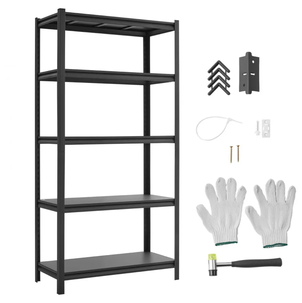 VEVOR Storage Shelves, 5-Tier Adjustable, 2000 lbs Capacity, Heavy Duty Garage Storage Shelving Unit, Metal Utility Rack Shelf, for Kitchen Pantry Basement Bathroom, 28.35" W x 12.17" D x 59.84" H