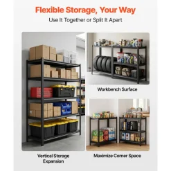 VEVOR Storage Shelves, 5-Tier Adjustable, 2000 lbs Capacity, Heavy Duty Garage Storage Shelving Unit, Metal Utility Rack Shelf, for Kitchen Pantry Basement Bathroom, 28.35