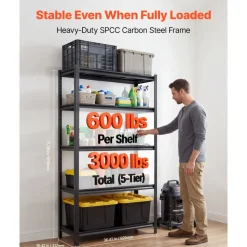 VEVOR Storage Shelves, 5-Tier Adjustable, 2000 lbs Capacity, Heavy Duty Garage Storage Shelving Unit, Metal Utility Rack Shelf, for Kitchen Pantry Basement Bathroom, 28.35