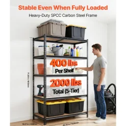 VEVOR Storage Shelves, 5-Tier Adjustable, 2000 lbs Capacity, Heavy Duty Garage Storage Shelving Unit, Metal Utility Rack Shelf, for Garage Warehouse Basement Kitchen, 48.35" W x 18.07" D x 71.38" H