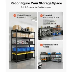 VEVOR Storage Shelves, 5-Tier Adjustable, 3000 lbs Capacity, Heavy Duty Garage Storage Shelving Unit, Metal Utility Rack Shelf, for Garage Workshop Warehouse Basement, 59.49