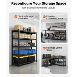 VEVOR Storage Shelves, 5-Tier Adjustable, 3000 lbs Capacity, Heavy Duty Garage Storage Shelving Unit, Metal Utility Rack Shelf, for Garage Workshop Warehouse Basement, 48.43
