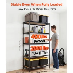 VEVOR Storage Shelves, 5-Tier Adjustable, 2000 lbs Capacity, Heavy Duty Garage Storage Shelving Unit, Metal Utility Rack Shelf, for Garage Warehouse Basement Kitchen, 36.34" W x 18.07" D x 71.38" H