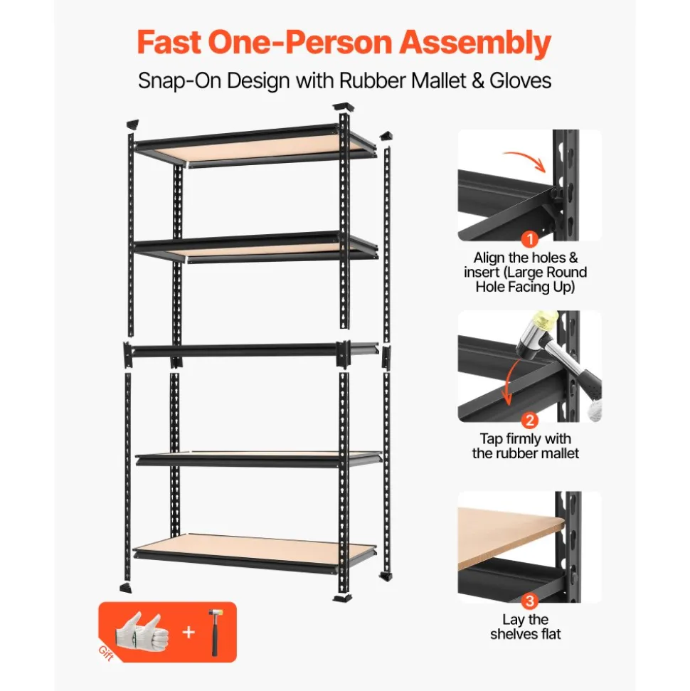 VEVOR Storage Shelves, 5-Tier Adjustable, 2000 lbs Capacity, Heavy Duty Garage Storage Shelving Unit, Metal Utility Rack Shelf, for Garage Warehouse Basement Kitchen, 36.34" W x 16.34" D x 71.38" H