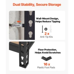 VEVOR Storage Shelves, 5-Tier Adjustable, 3000 lbs Capacity, Heavy Duty Garage Storage Shelving Unit, Metal Utility Rack Shelf, for Kitchen Pantry Basement Bathroom, 36.34