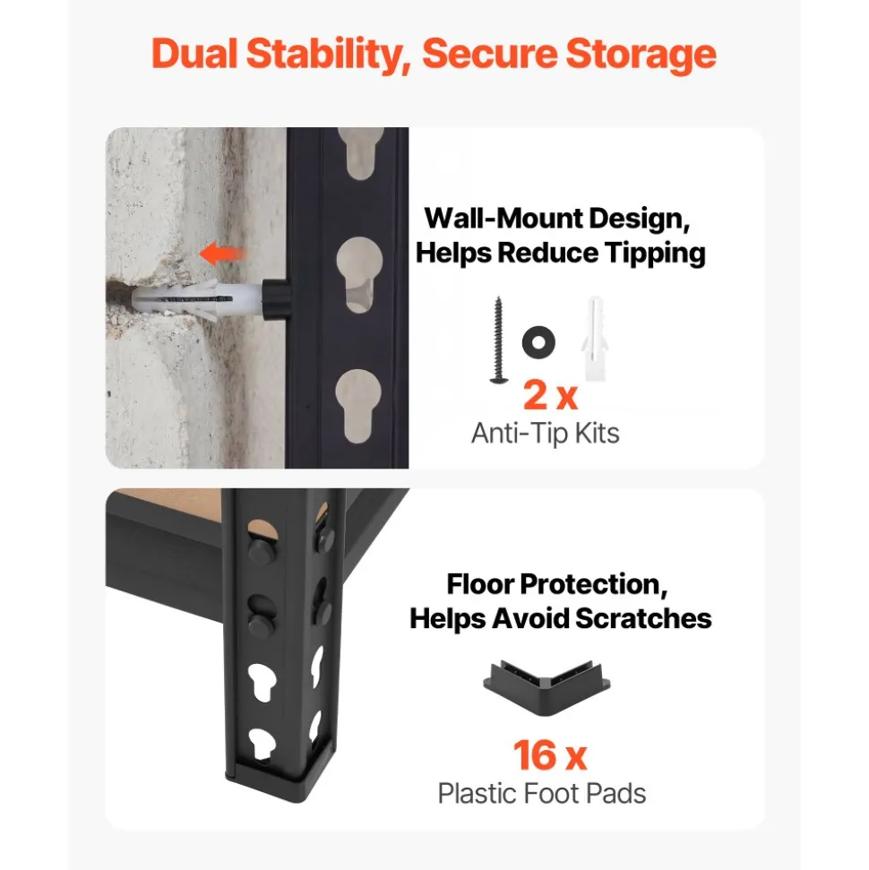 VEVOR Storage Shelves, 5-Tier Adjustable, 3000 lbs Capacity, Heavy Duty Garage Storage Shelving Unit, Metal Utility Rack Shelf, for Kitchen Pantry Basement Bathroom, 36.34" W x 12.17" D x 71.38" H