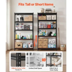 VEVOR Storage Shelves, 5-Tier Adjustable, 3000 lbs Capacity, Heavy Duty Garage Storage Shelving Unit, Metal Utility Rack Shelf, for Kitchen Pantry Basement Bathroom, 36.34