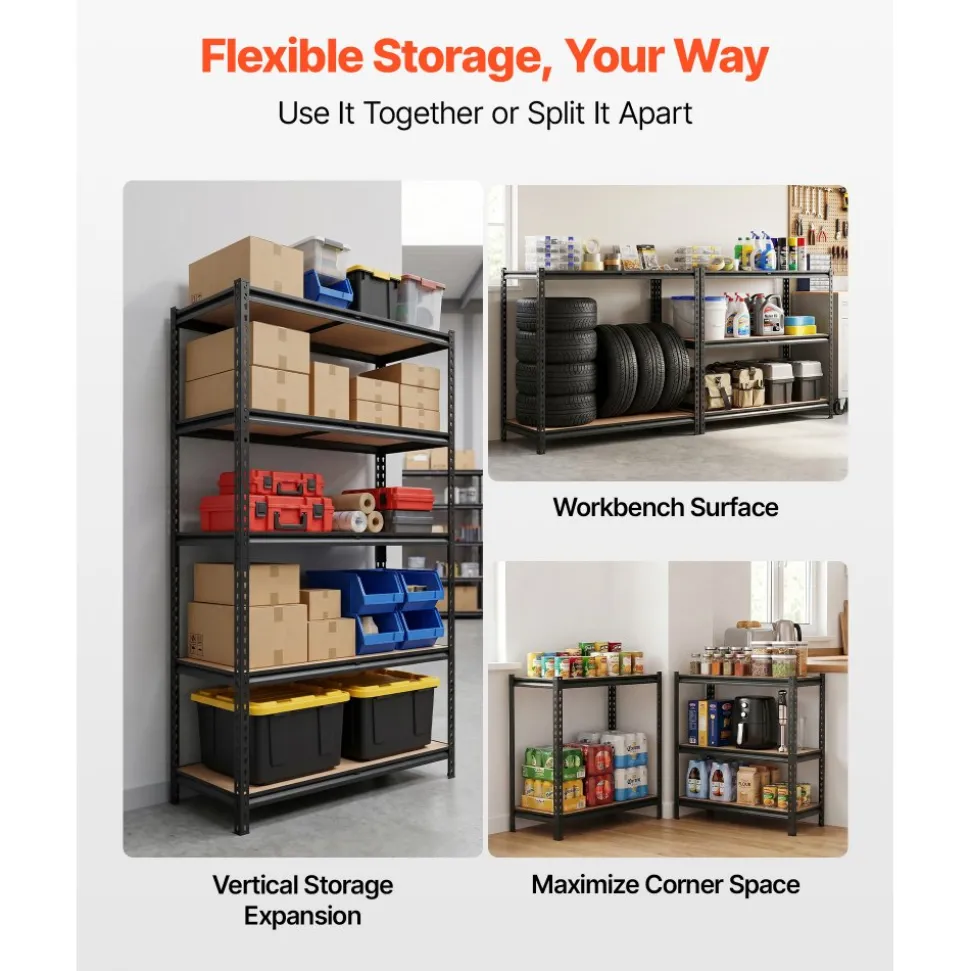 VEVOR Storage Shelves, 5-Tier Adjustable, 2500 lbs Capacity, Heavy Duty Garage Storage Shelving Unit, Metal Utility Rack Shelf, for Garage Warehouse Basement Kitchen, 40.35" W x 20.35" D x 71.38" H