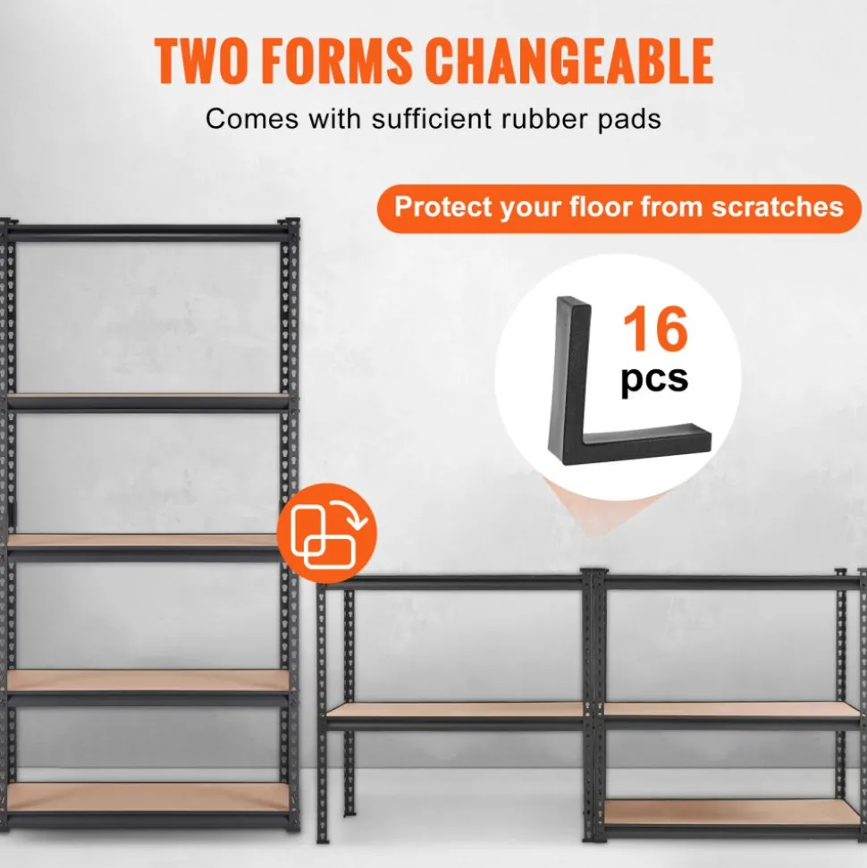 VEVOR Storage Shelving Unit, 5-Tier Adjustable, 2000 lbs Capacity, Heavy Duty Garage Shelves Metal Organizer Utility Rack, Black, 35" L x 18" W x 71" H for Kitchen Pantry Basement Bathroom Laundry