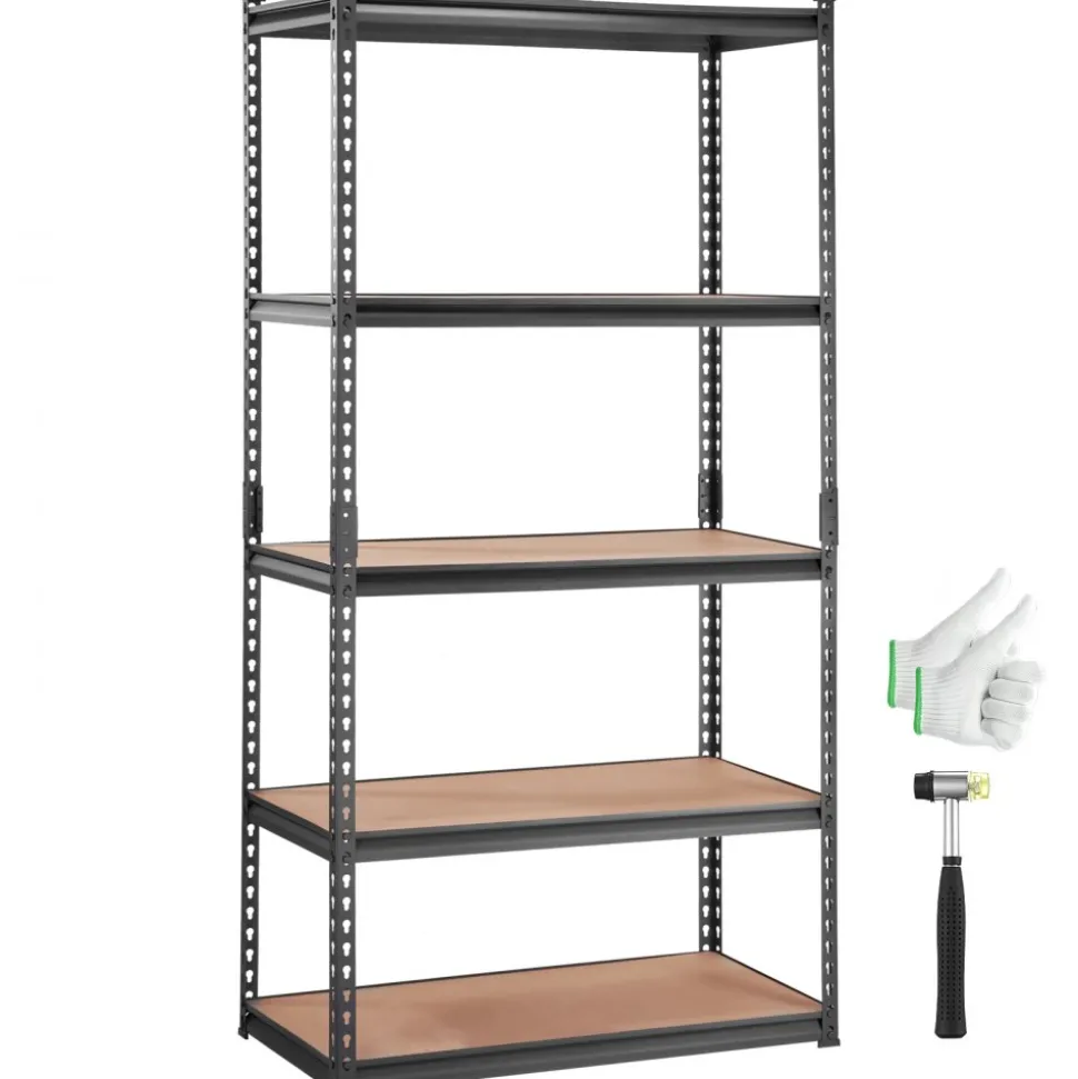 VEVOR Storage Shelving Unit, 5-Tier Adjustable, 2000 lbs Capacity, Heavy Duty Garage Shelves Metal Organizer Utility Rack, Black, 35" L x 18" W x 71" H for Kitchen Pantry Basement Bathroom Laundry