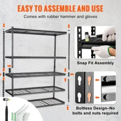 VEVOR Storage Shelving Unit, 5-Tier Adjustable, 2000 lbs Capacity, Heavy Duty Garage Shelves Metal Organizer Wire Rack, Black, 60