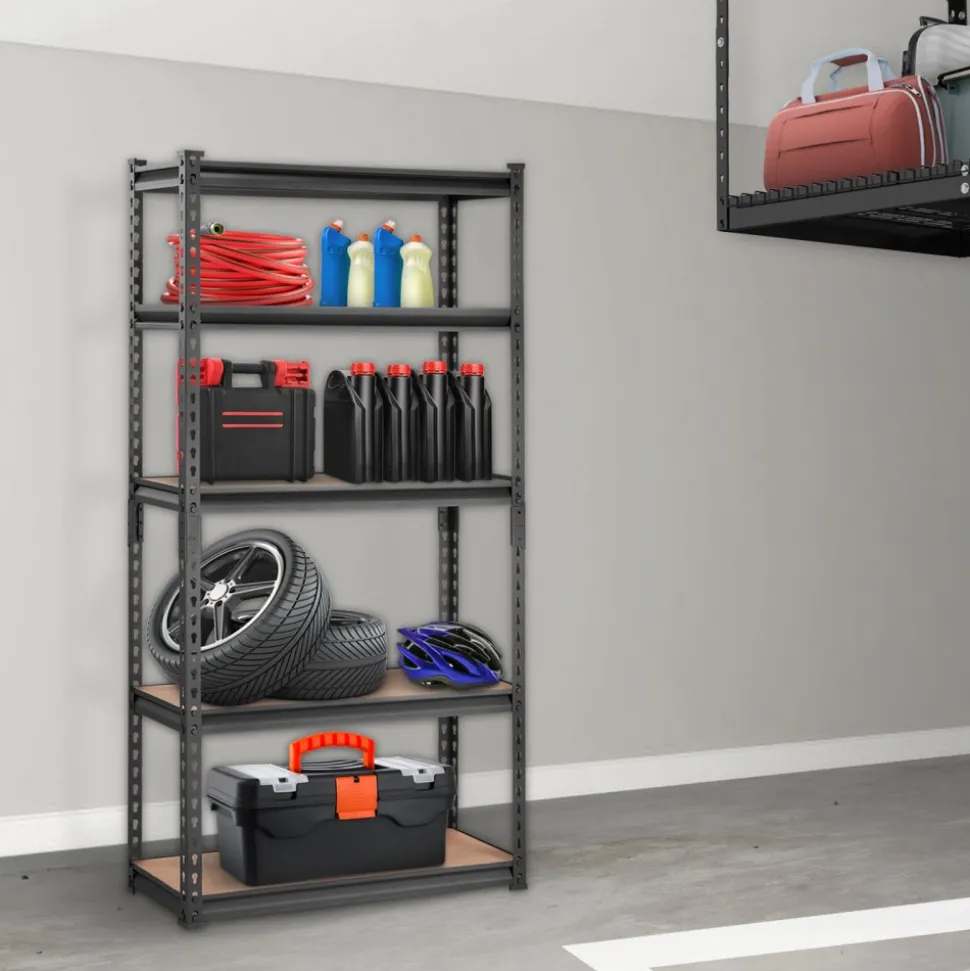 VEVOR Storage Shelving Unit, 5-Tier Adjustable, 2000 lbs Capacity, Heavy Duty Garage Shelves Metal Organizer Utility Rack, Black, 30" L x 12" W x 60" H for Kitchen Pantry Basement Bathroom Laundry
