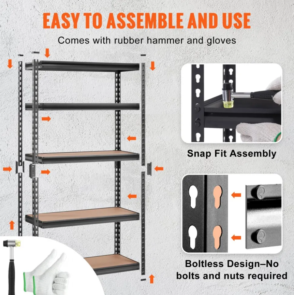 VEVOR Storage Shelving Unit, 5-Tier Adjustable, 2000 lbs Capacity, Heavy Duty Garage Shelves Metal Organizer Utility Rack, Black, 30" L x 12" W x 60" H for Kitchen Pantry Basement Bathroom Laundry