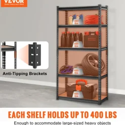 VEVOR Storage Shelving Unit, 5-Tier Adjustable, 2000 lbs Capacity, Heavy Duty Garage Shelves Metal Organizer Utility Rack, Black, 30