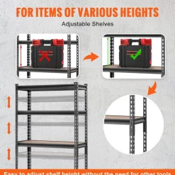 VEVOR Storage Shelving Unit, 5-Tier Adjustable, 2000 lbs Capacity, Heavy Duty Garage Shelves Metal Organizer Utility Rack, Black, 30