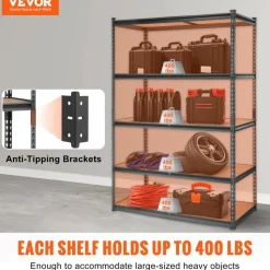 VEVOR Storage Shelving Unit, 5-Tier Adjustable, 2000 lbs Capacity, Heavy Duty Garage Shelves Metal Organizer Utility Rack, Black, 18