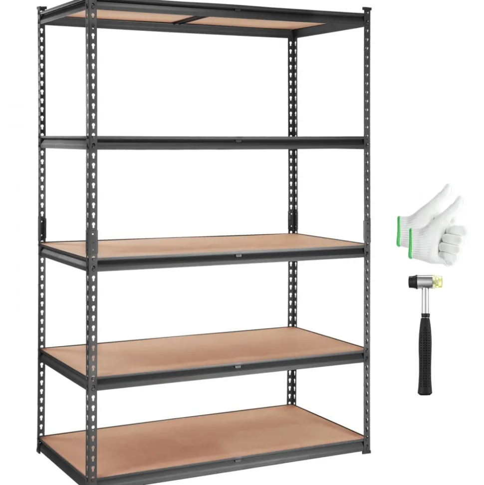 VEVOR Storage Shelving Unit, 5-Tier Adjustable, 2000 lbs Capacity, Heavy Duty Garage Shelves Metal Organizer Utility Rack, Black, 18" D x 48" W x 72" H for Kitchen Pantry Basement Bathroom Laundry