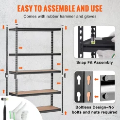 VEVOR Storage Shelving Unit, 5-Tier Adjustable, 2000 lbs Capacity, Heavy Duty Garage Shelves Metal Organizer Utility Rack, Black, 18