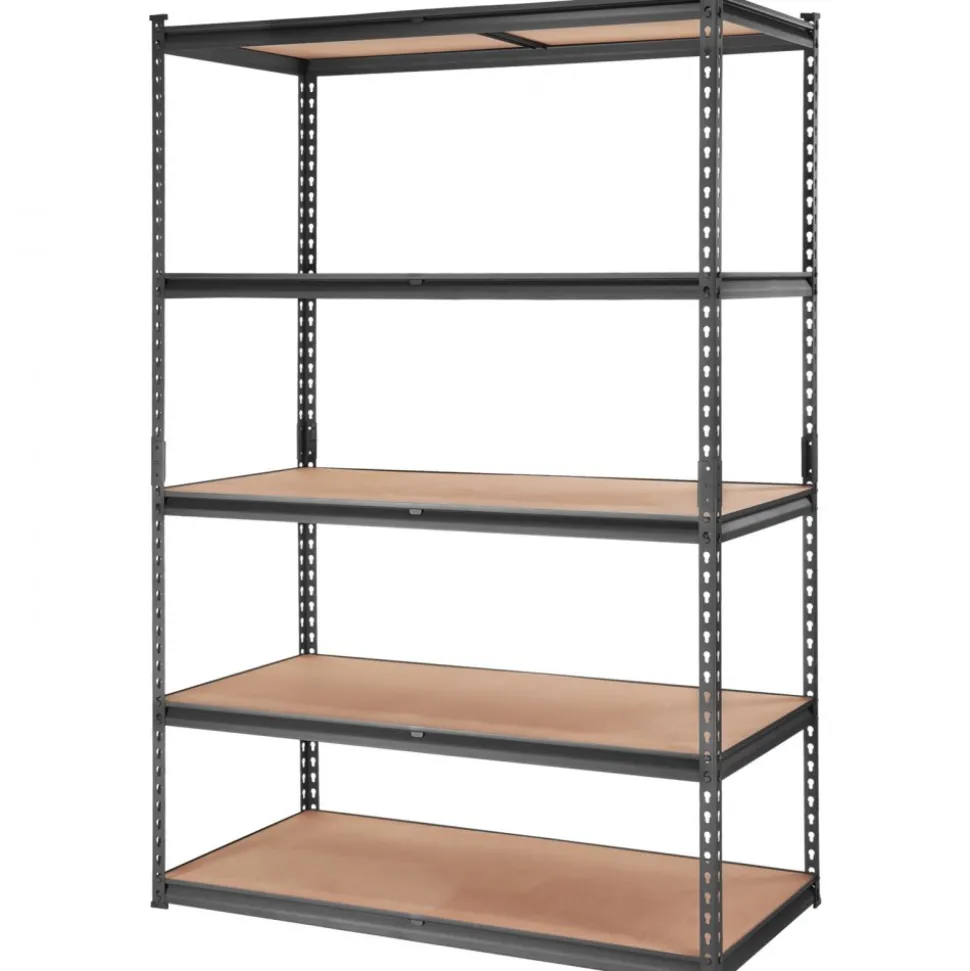 VEVOR Storage Shelving Unit, 5-Tier Adjustable, 2000 lbs Capacity, Heavy Duty Garage Shelves Metal Organizer Utility Rack, Black, 18" D x 48" W x 72" H for Kitchen Pantry Basement Bathroom Laundry