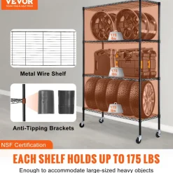 VEVOR Storage Shelving Unit with Wheels, 4-Tier Adjustable, 700 lbs Capacity, Heavy Duty Garage Shelves Metal Organizer Wire Rack, Black, 47.2
