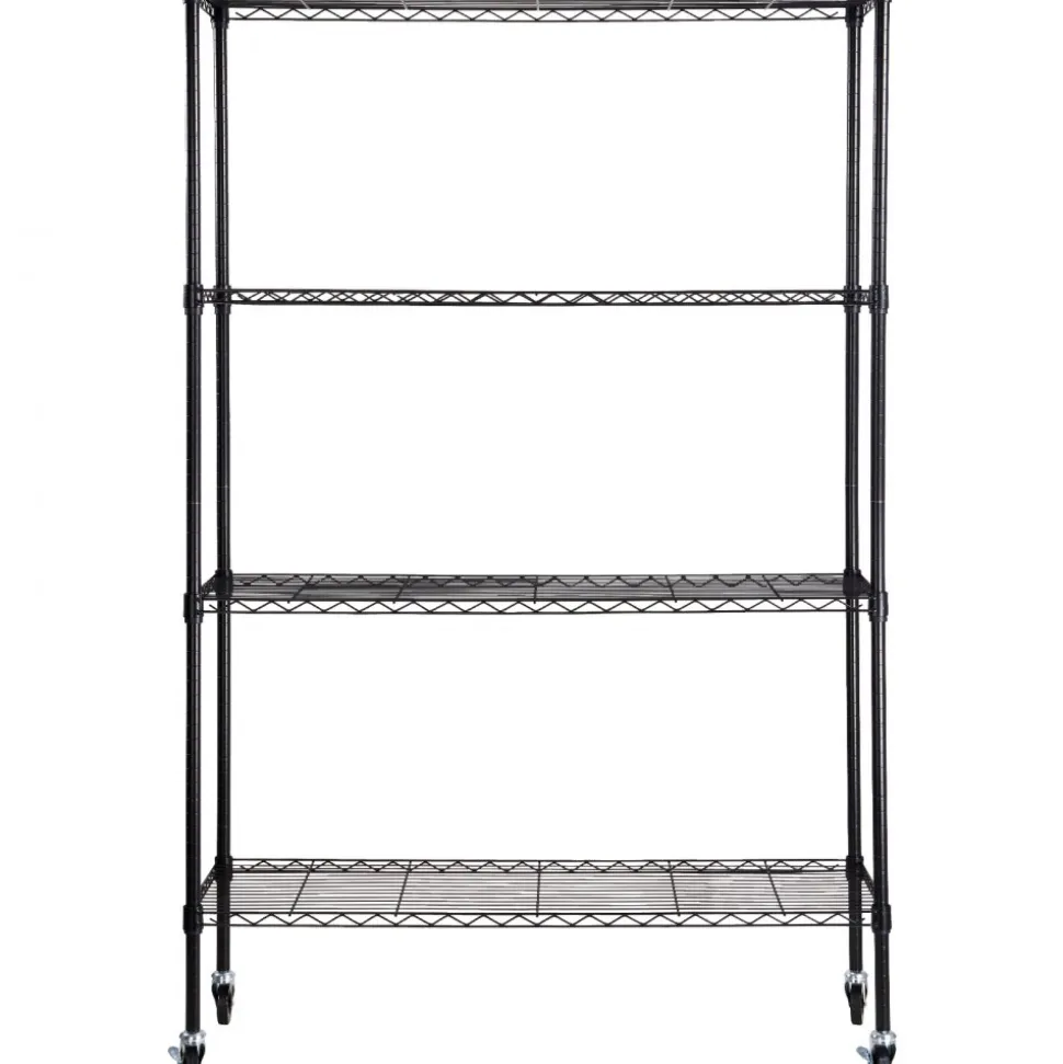 VEVOR Storage Shelving Unit with Wheels, 4-Tier Adjustable, 700 lbs Capacity, Heavy Duty Garage Shelves Metal Organizer Wire Rack, Black, 47.2" L x 17.7" W x 74" H for Kitchen Pantry Basement Bathroom