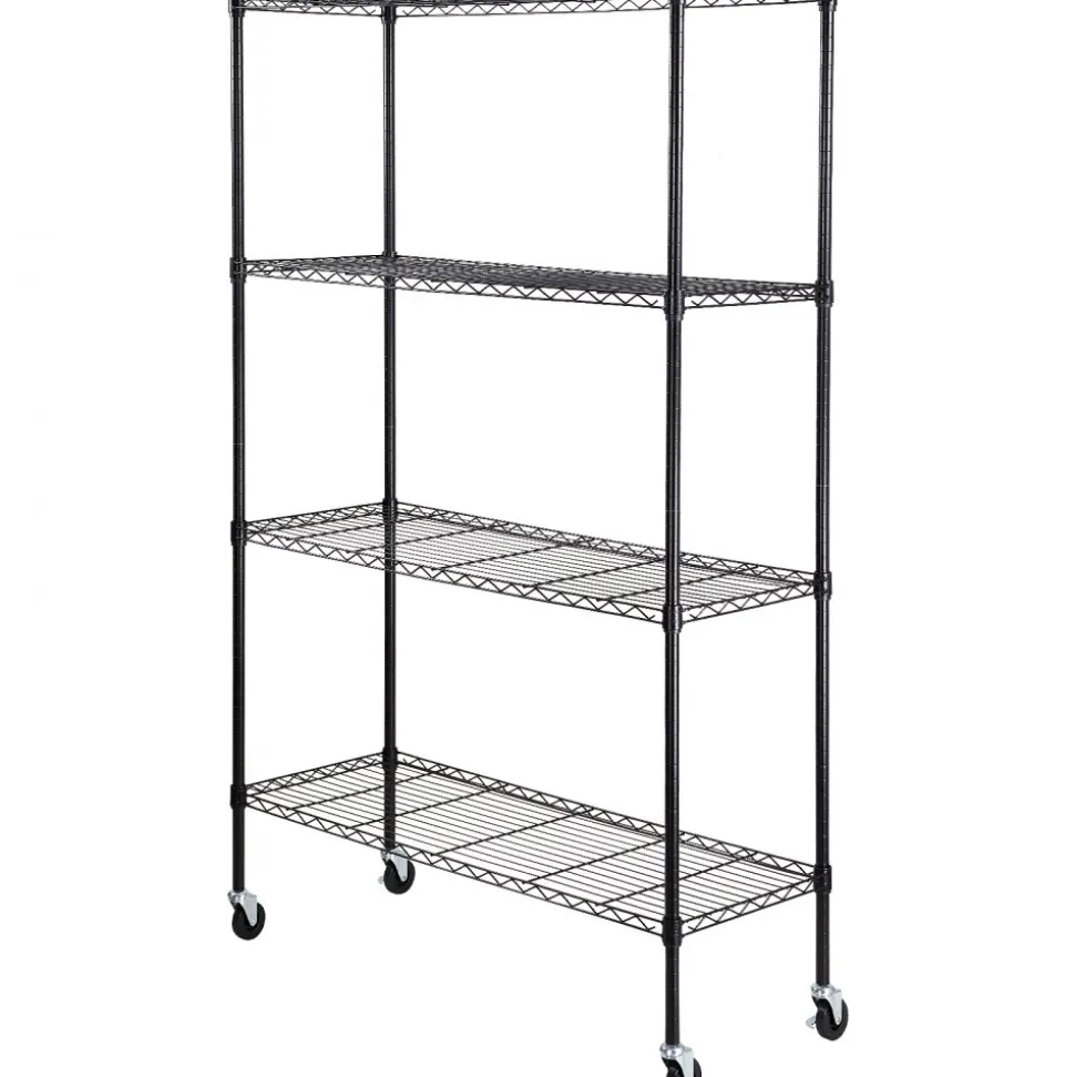 VEVOR Storage Shelving Unit with Wheels, 4-Tier Adjustable, 700 lbs Capacity, Heavy Duty Garage Shelves Metal Organizer Wire Rack, Black, 47.2" L x 17.7" W x 74" H for Kitchen Pantry Basement Bathroom