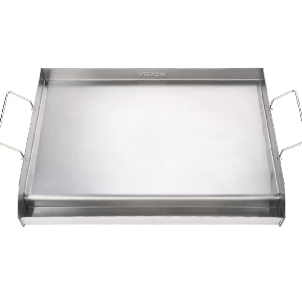 VEVOR Stove Top Griddle, 23.5"x16" Pre-Seasoned Stainless Steel Griddle, Rectangular Double Burner Griddle Pan, Non-Stick Family Pan Cookware with Handles and Oil Groove, for BBQ, Gas Grills, Silver