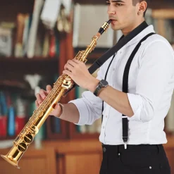 VEVOR Straight Soprano Saxophone, B Flat, Brass Saxophone Beginner Kit with Carrying Case, Mouthpiece, Cleaning Cloth Rod, Gloves, Neck Strap, 23 Keys Soprano Sax Kit, for Beginners Students, Gold