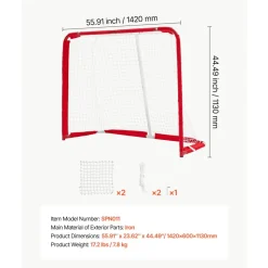 VEVOR Street Hockey Goal, Heavy-Duty Steel Street + Roller Hockey Nets, Durable Hockey Net for Indoor Outdoor Use, Lightweight Portable Training, Easy Assembly for Backyard Park Garage, 55.9 x 44.5 in