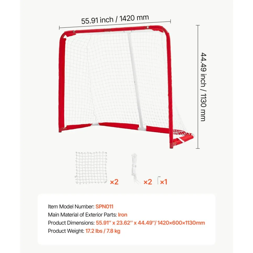 VEVOR Street Hockey Goal, Heavy-Duty Steel Street + Roller Hockey Nets, Durable Hockey Net for Indoor Outdoor Use, Lightweight Portable Training, Easy Assembly for Backyard Park Garage, 55.9 x 44.5 in