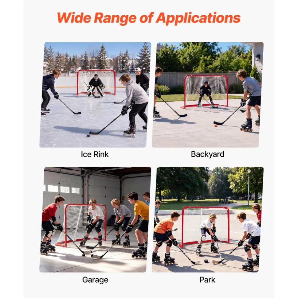 VEVOR Street Hockey Goal, Heavy-Duty Steel Street + Roller Hockey Nets, Durable Hockey Net for Indoor Outdoor Use, Lightweight Portable Training, Easy Assembly for Backyard Park Garage, 55.9 x 44.5 in