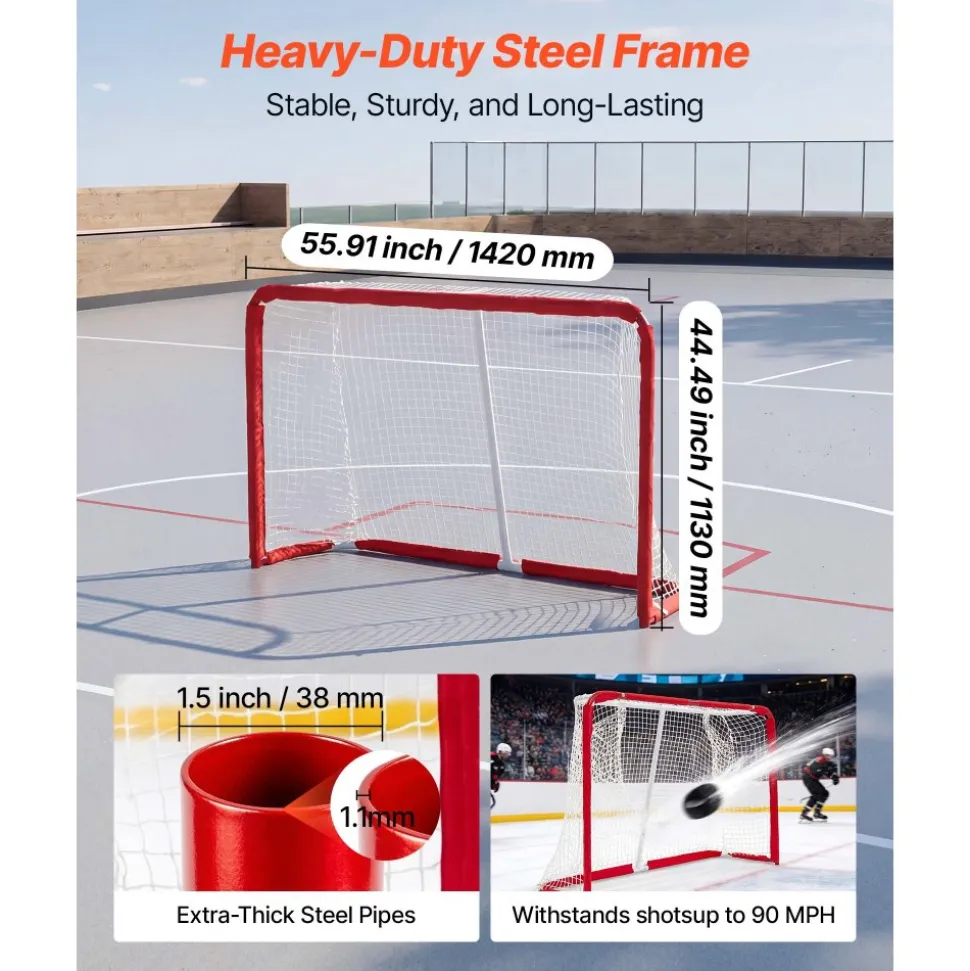 VEVOR Street Hockey Goal, Heavy-Duty Steel Street + Roller Hockey Nets, Durable Hockey Net for Indoor Outdoor Use, Lightweight Portable Training, Easy Assembly for Backyard Park Garage, 55.9 x 44.5 in