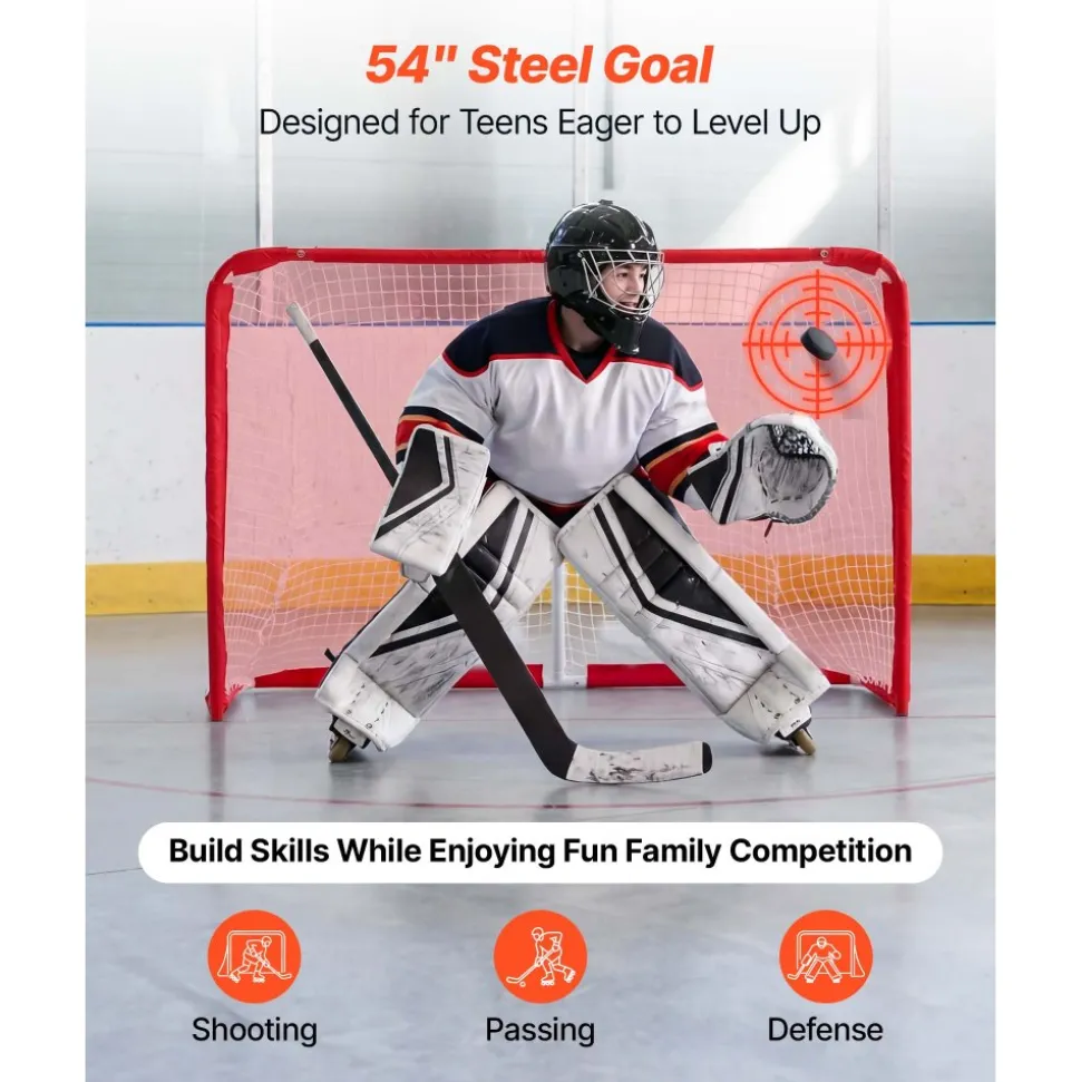 VEVOR Street Hockey Goal, Heavy-Duty Steel Street + Roller Hockey Nets, Durable Hockey Net for Indoor Outdoor Use, Lightweight Portable Training, Easy Assembly for Backyard Park Garage, 55.9 x 44.5 in