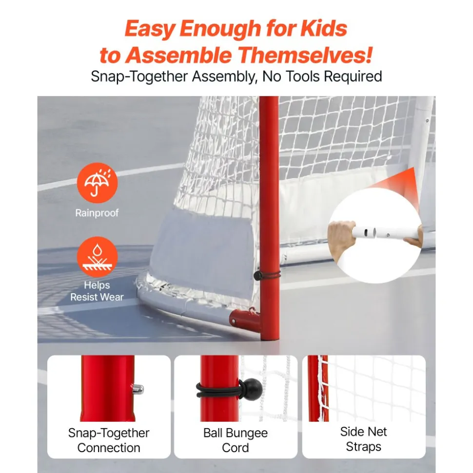 VEVOR Street Hockey Goal, Heavy-Duty Steel Street + Roller Hockey Nets, Durable Hockey Net for Indoor Outdoor Use, Lightweight Portable Training, Easy Assembly for Backyard Park Garage, 72 x 48 in