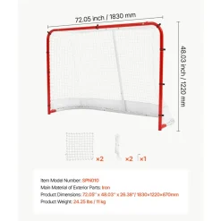 VEVOR Street Hockey Goal, Heavy-Duty Steel Street + Roller Hockey Nets, Durable Hockey Net for Indoor Outdoor Use, Lightweight Portable Training, Easy Assembly for Backyard Park Garage, 72 x 48 in
