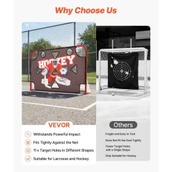 VEVOR Street Hockey Goalie Shooting Target, Shooter Tutor Ice Hockey Goal Practice Target, Tear-proof Premium Net with 11 Hole, Easy Attach Targets, Training Equipment for Practicing Shooting Accuracy