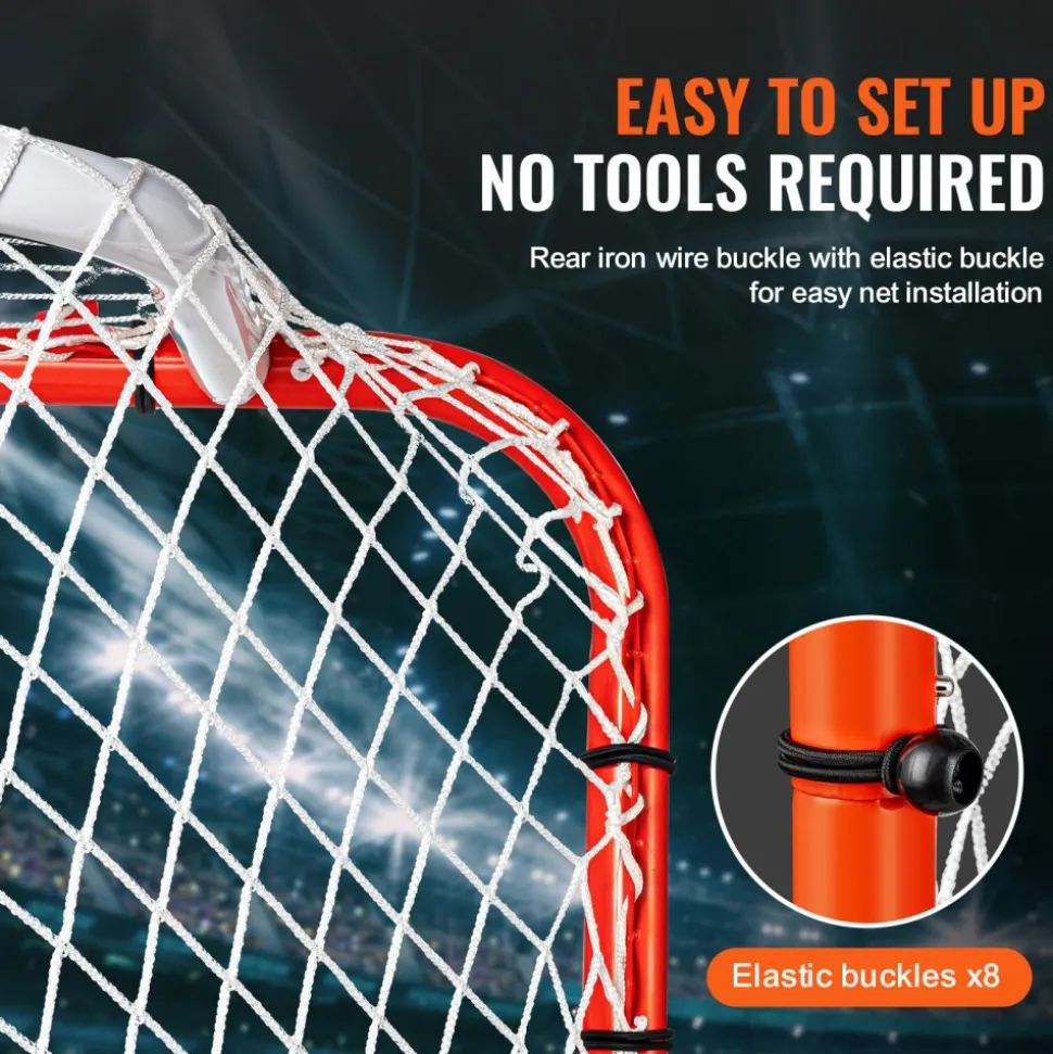 VEVOR Street Hockey Net, Indoor Outdoor Steel Hockey Goal, Official Regulation Pro Hockey Training Goal Set, Portable Hockey Goal with Net, Easy Assemble, 72" x 48", White/Red